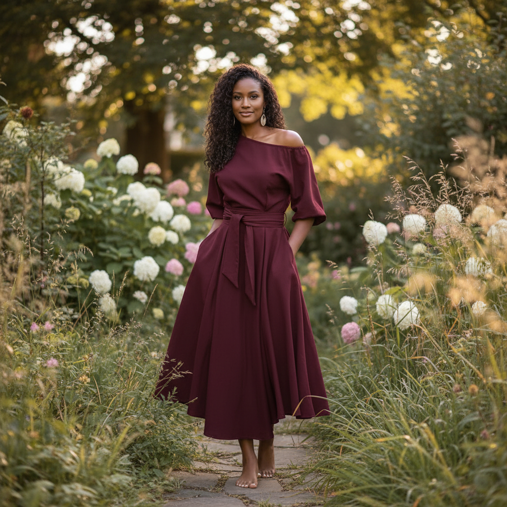 Elara | Women's Asymmetric One Shoulder Midi Long Sleeve Dress
