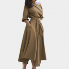 Elara | Women's Asymmetric One Shoulder Midi Long Sleeve Dress