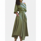 Elara | Women's Asymmetric One Shoulder Midi Long Sleeve Dress
