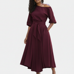 Elara | Women's Asymmetric One Shoulder Midi Long Sleeve Dress