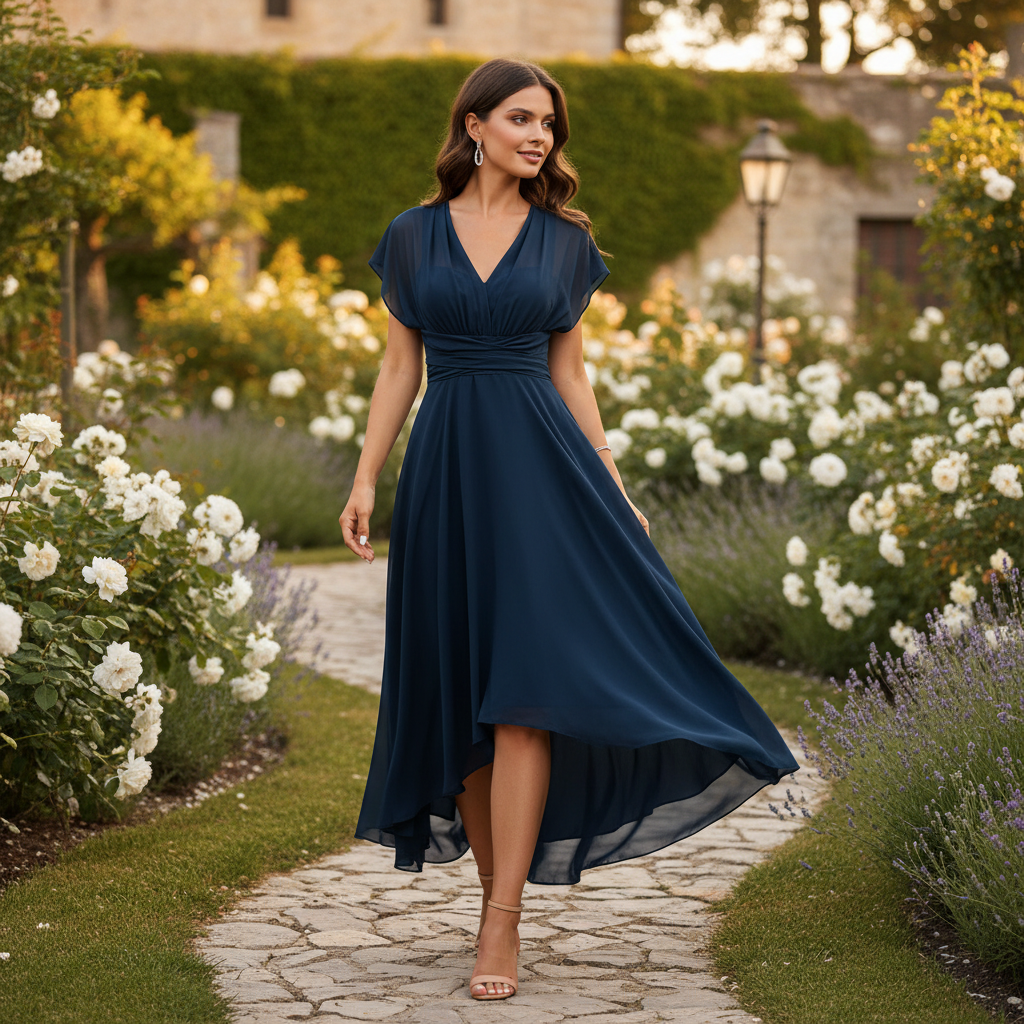 Elara | Women's Cocktail Midi Dress With V Neck And Soft Flutter Sleeves