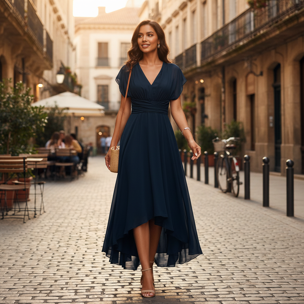 Elara | Women's Cocktail Midi Dress With V Neck And Soft Flutter Sleeves