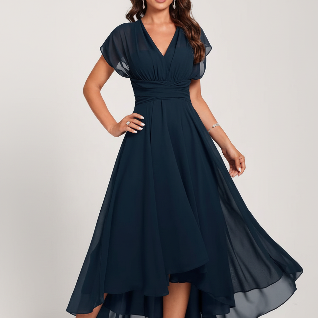 Elara | Women's Cocktail Midi Dress With V Neck And Soft Flutter Sleeves