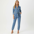 Elara | Women's Denim Jumpsuit With Adjustable Belt And Zip Front
