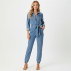 Elara | Women's Denim Jumpsuit With Adjustable Belt And Zip Front