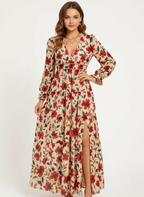 Elara | Women's Floral Maxi Dress With Adjustable Tie Waist And Cape Sleeves