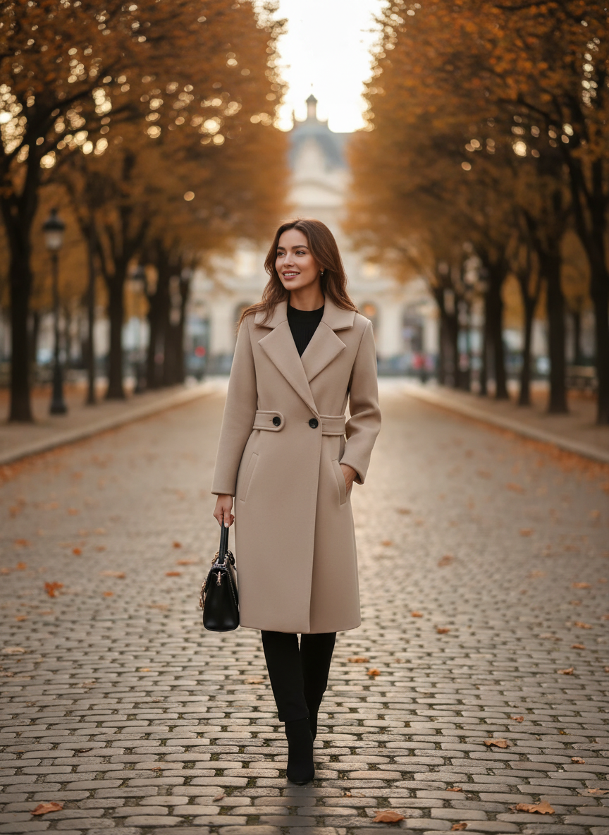 Elara | Women's Trench Coat With Classic Double Breasted Design And Belt