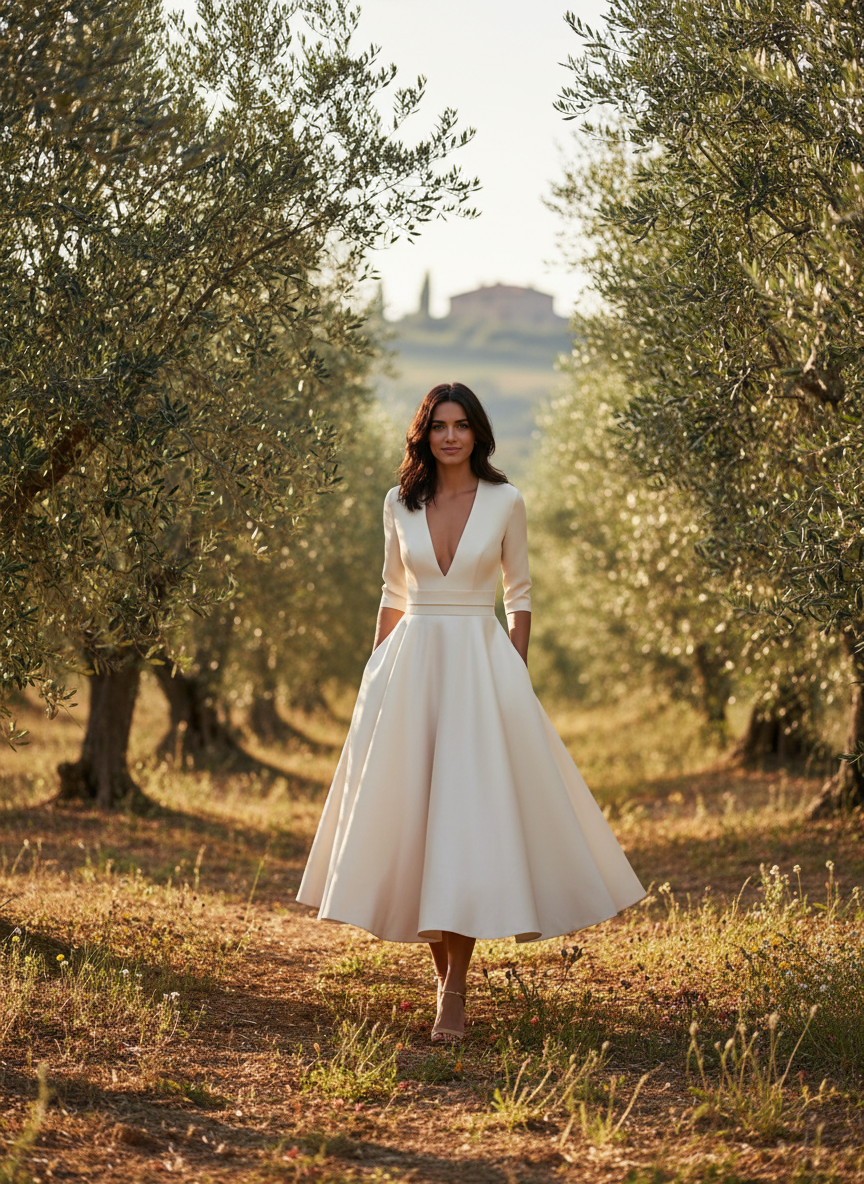 Elara | Women's Wedding Guest Dress With Elegant V Neck And Gathered Waist