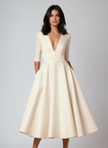 Elara | Women's Wedding Guest Dress With Elegant V Neck And Gathered Waist