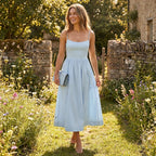 Elina | Women’s Formal Midi Dress With Spaghetti Straps And Square Neckline | Elegant Maxi
