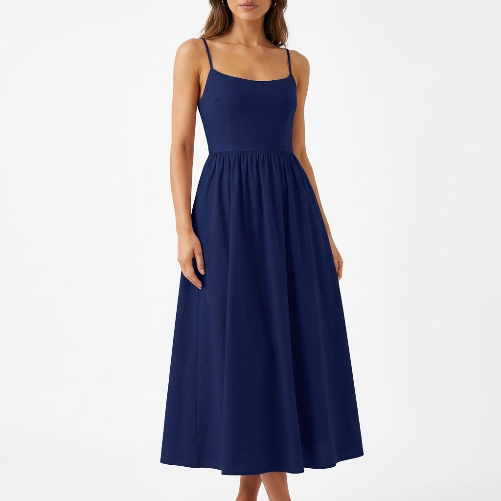 Elina | Women’s Formal Midi Dress With Spaghetti Straps And Square Neckline | Elegant Maxi