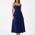 Elina | Women’s Formal Midi Dress With Spaghetti Straps And Square Neckline | Elegant Maxi