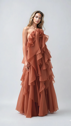 Elira | Women's Wedding Guest Dress With Strapless Bodice And Tiered Ruffles