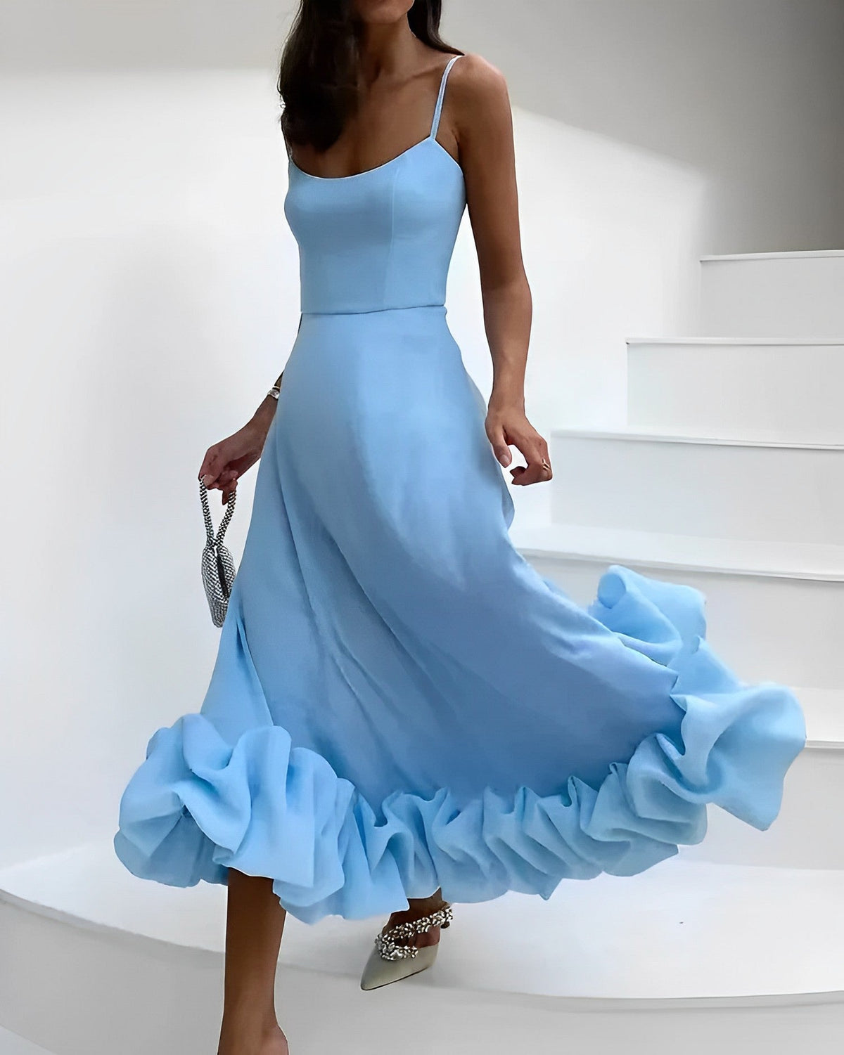 Elowen | Women's Bodycon Dress With Spaghetti Straps And Tiered Hem