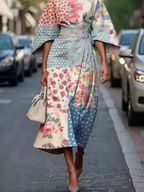 Elowen | Women's Floral Dress With Cape Sleeves And Tie Waist