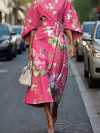 Elowen | Women's Floral Dress With Cape Sleeves And Tie Waist
