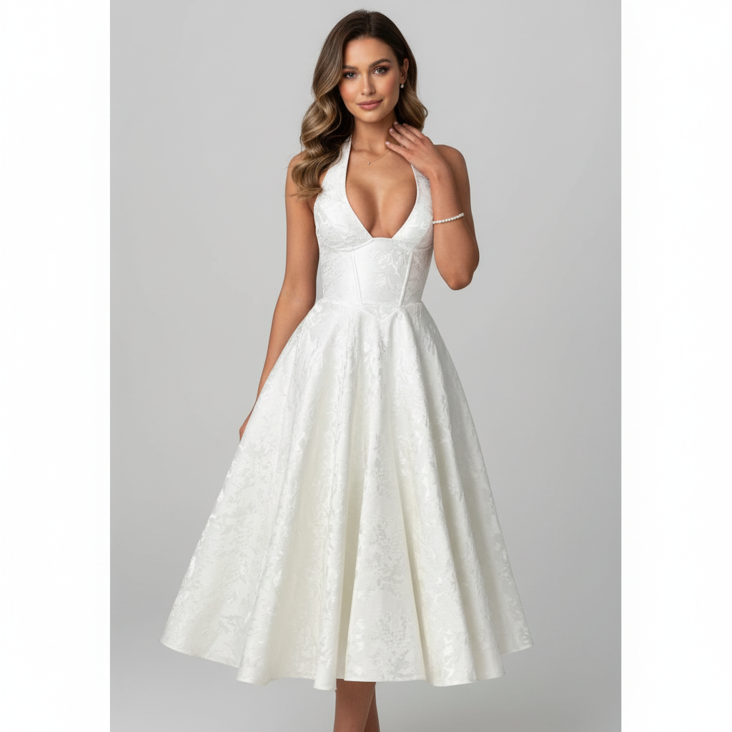 Elowen | Women's Wedding Maxi Guest Dress With Pleated Skirt And Plunging V Neck