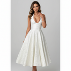 Elowen | Women's Wedding Maxi Guest Dress With Pleated Skirt And Plunging V Neck