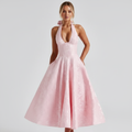 Elowen | Women's Wedding Maxi Guest Dress With Pleated Skirt And Plunging V Neck