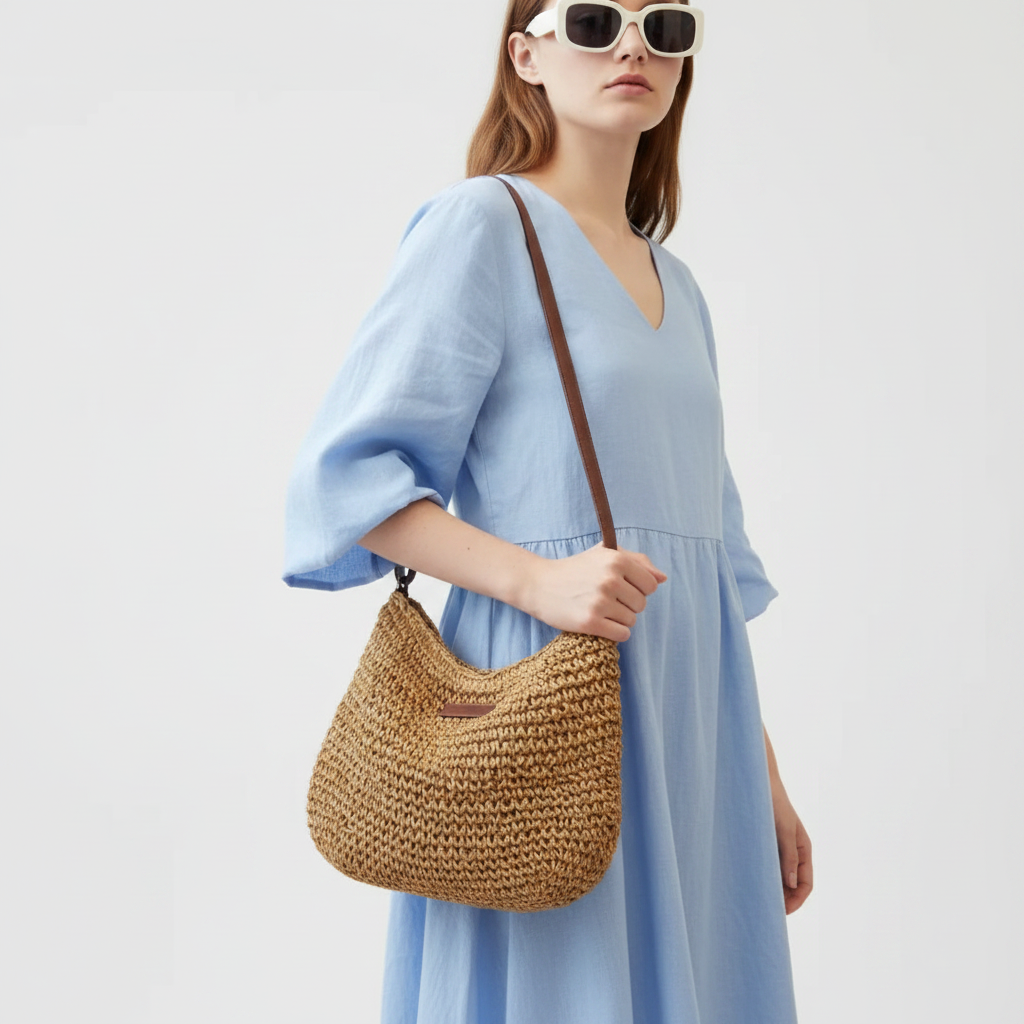 Emma | Women's Beach Bag With Woven Texture And Crossbody Strap | Casual