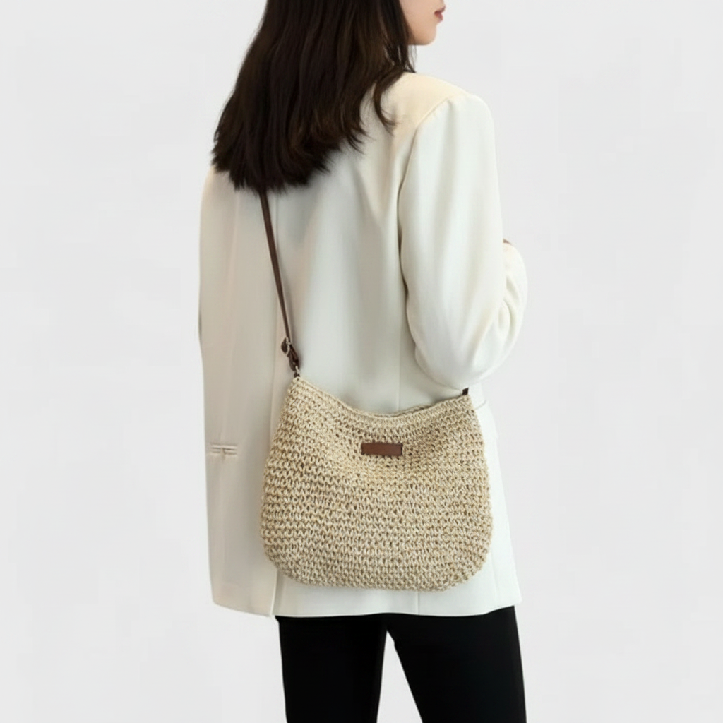 Emma | Women's Beach Bag With Woven Texture And Crossbody Strap | Casual