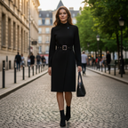 Emma | Women's Black Midi Dress With High Neck And Belted Waist | Elegant
