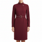Emma | Women's Black Midi Dress With High Neck And Belted Waist | Elegant
