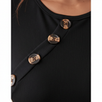 Emma | Women's Bodysuit With Asymmetric Neckline And Gold Buttons | Chic