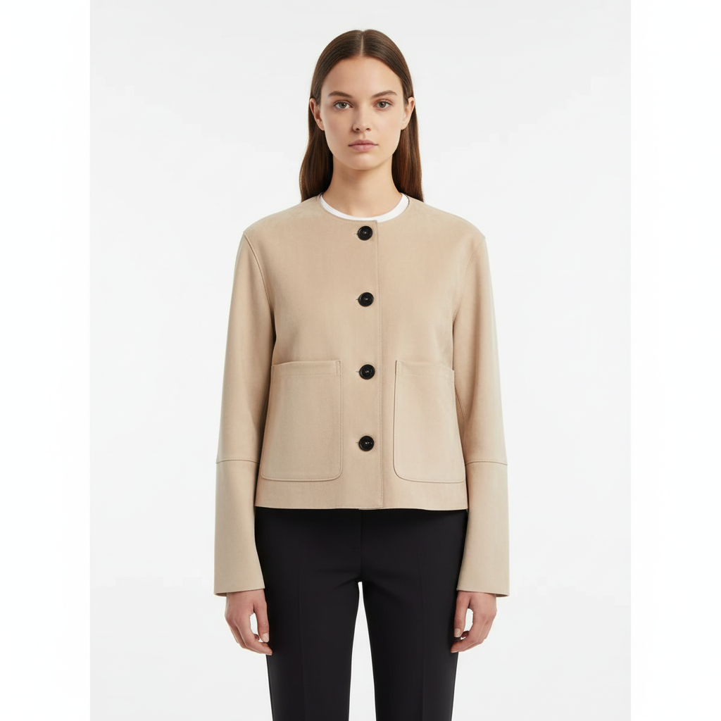 Emma | Women's Bomber Jacket With Front Buttons And Patch Pockets | Minimalist