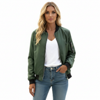 Emma | Women's Bomber Jacket With Zip Closure And Sleeve Pocket | Casual