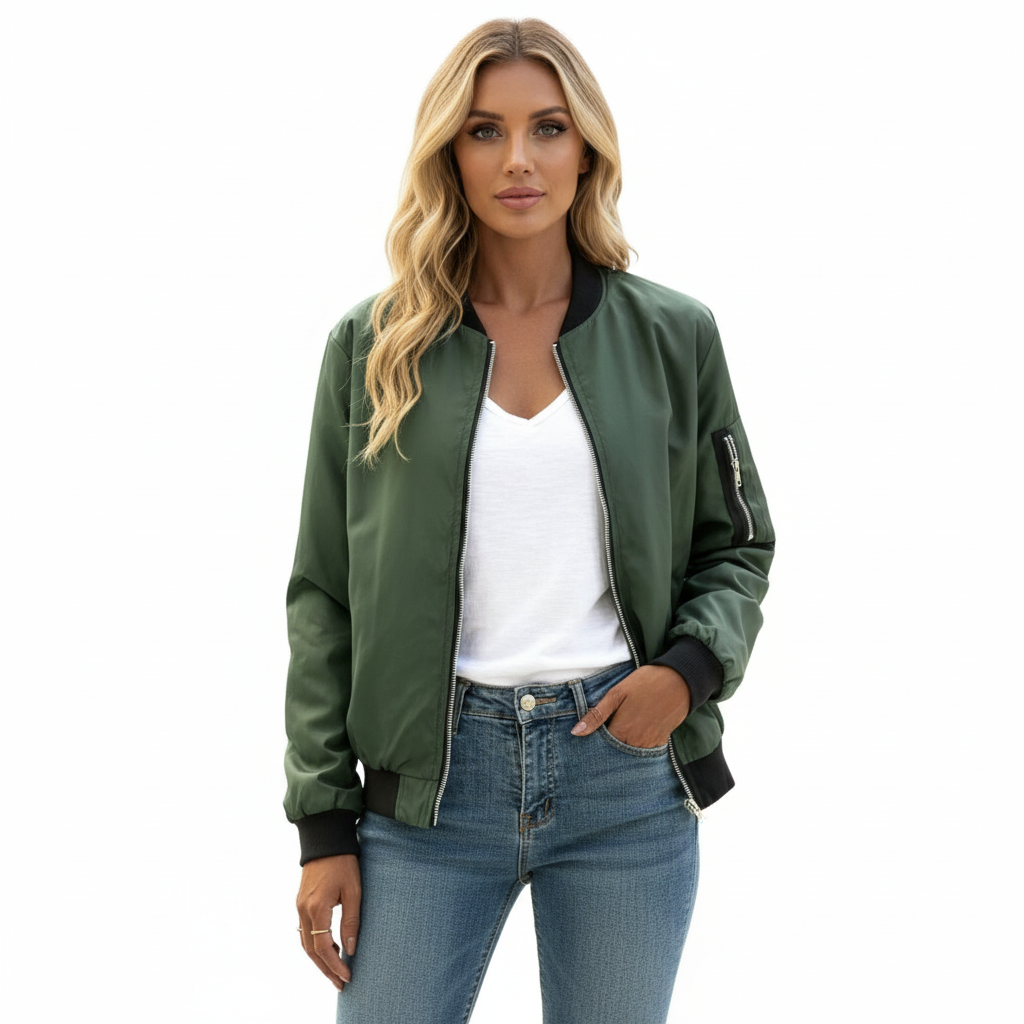 Emma | Women's Bomber Jacket With Zip Closure And Sleeve Pocket | Casual