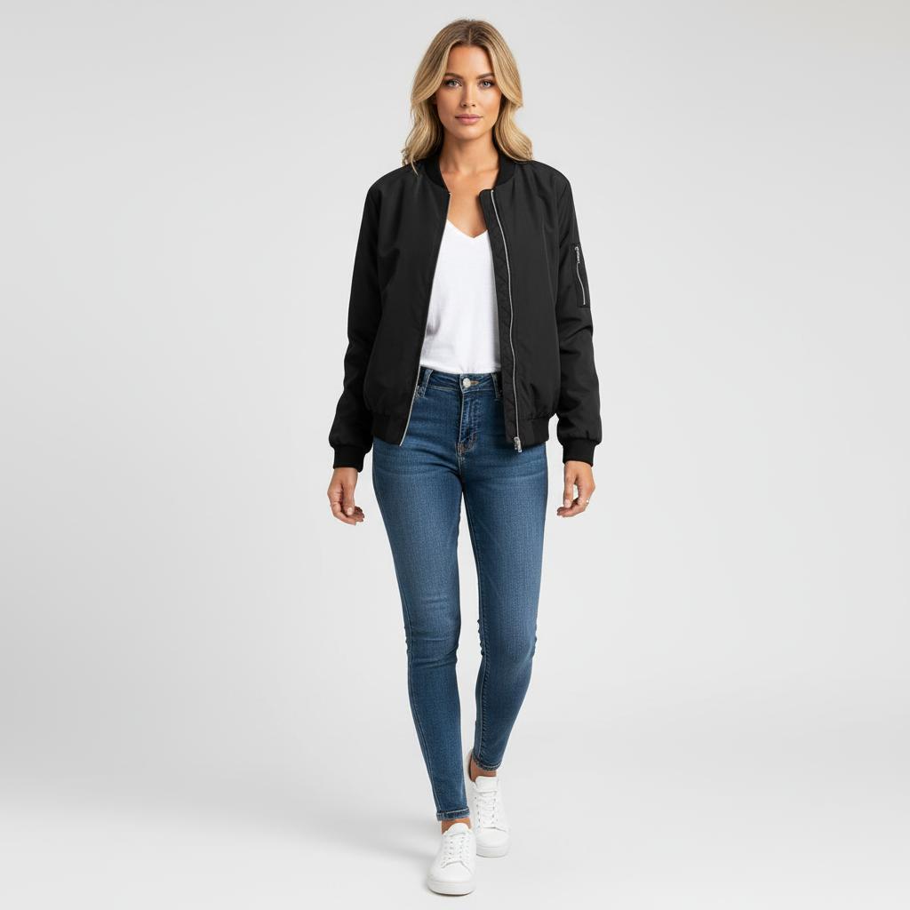 Emma | Women's Bomber Jacket With Zip Closure And Sleeve Pocket | Casual