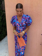 Emma | Women's Cocktail Dress With Puff Sleeves And V-Neckline