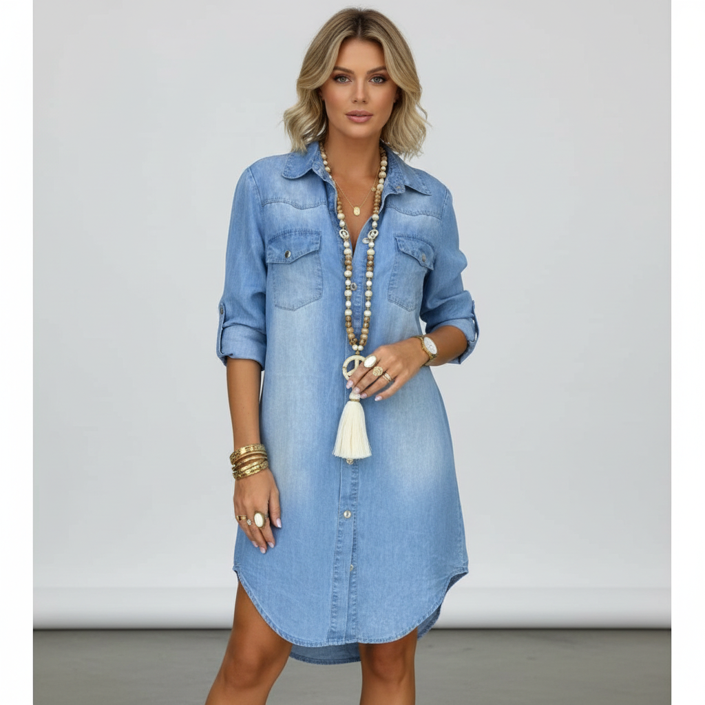 Emma | Women's Denim Dress With Long Sleeves And Button Closure | Casual