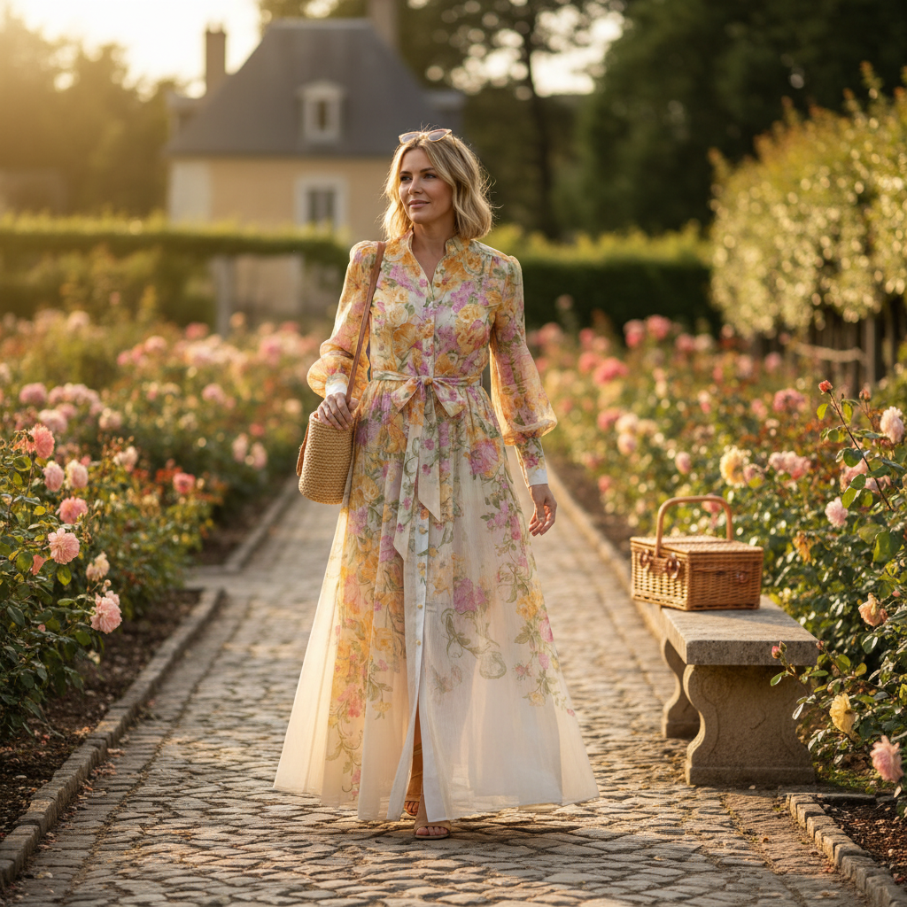 Emma | Women's Floral Maxi Dress With Tie Waist And Long Sleeves | Elegant