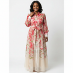 Emma | Women's Floral Maxi Dress With Tie Waist And Long Sleeves | Elegant