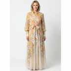Emma | Women's Floral Maxi Dress With Tie Waist And Long Sleeves | Elegant