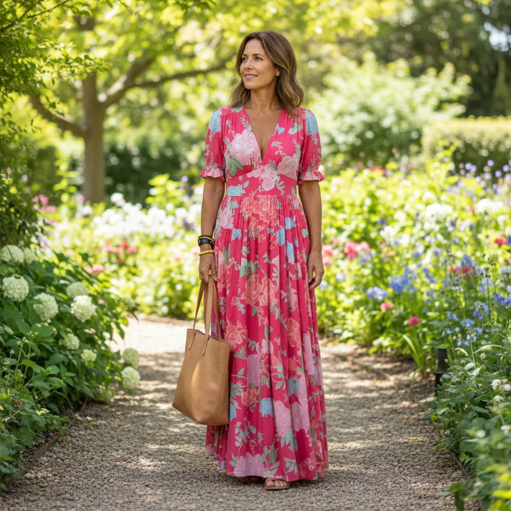 Emma | Women's Floral Maxi Dress With V-Neck And Short Sleeves | Casual
