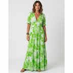 Emma | Women's Floral Maxi Dress With V-Neck And Short Sleeves | Casual