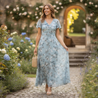 Emma | Women's Floral Maxi Dress With V-Neck And Short Sleeves | Elegant