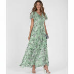 Emma | Women's Floral Maxi Dress With V-Neck And Short Sleeves | Elegant