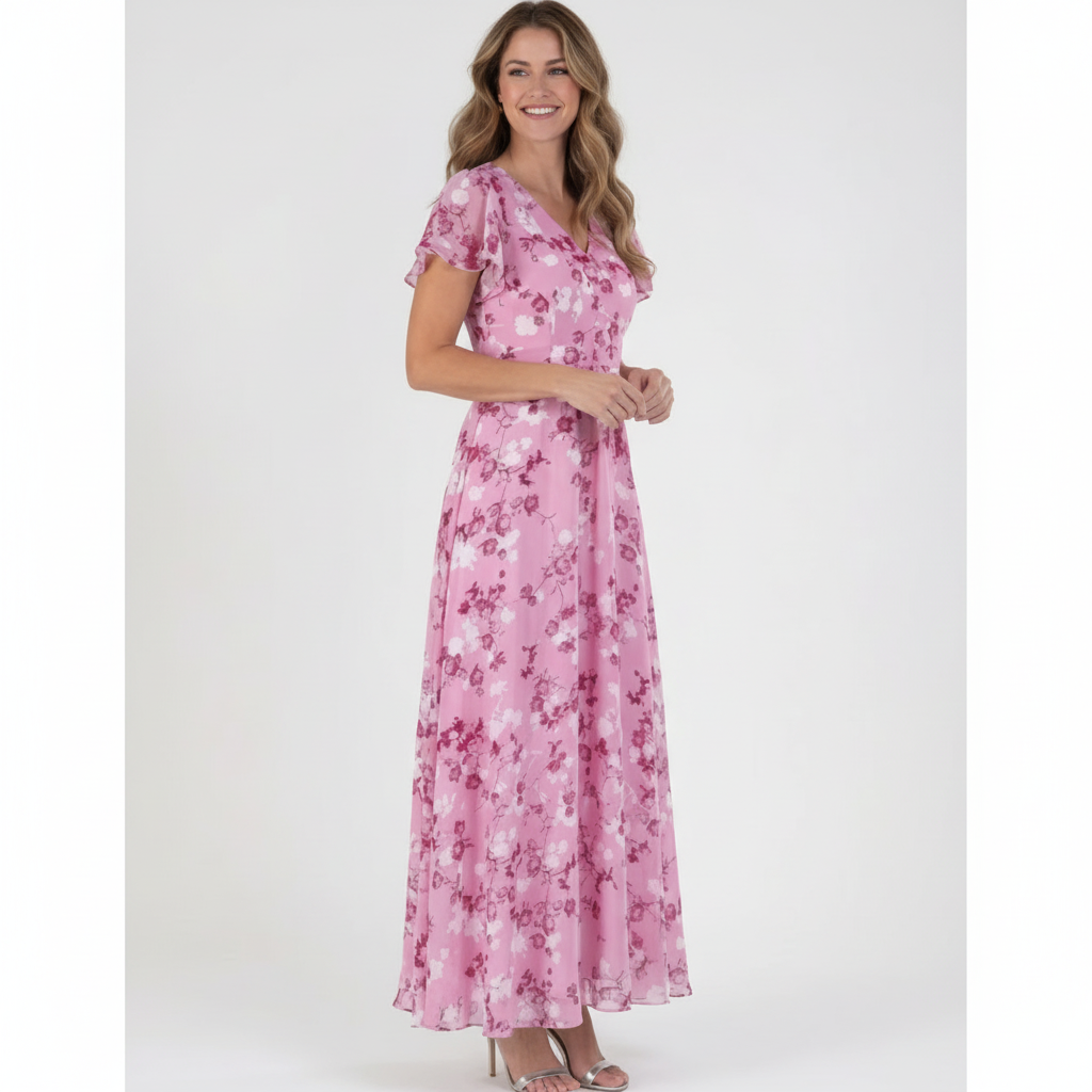 Emma | Women's Floral Maxi Dress With V-Neck And Short Sleeves | Elegant