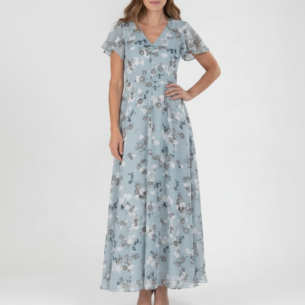 Emma | Women's Floral Maxi Dress With V-Neck And Short Sleeves | Elegant
