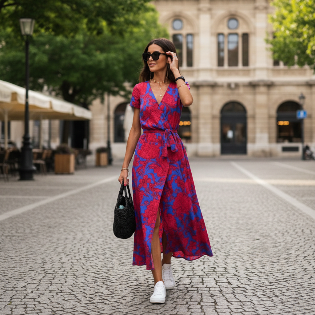 Emma | Women's Graduation Midi Dress With V-Neckline And Wrap Waist | Elegant
