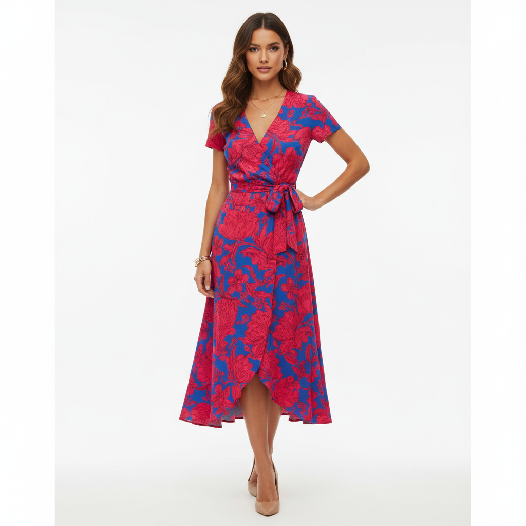 Emma | Women's Graduation Midi Dress With V-Neckline And Wrap Waist | Elegant