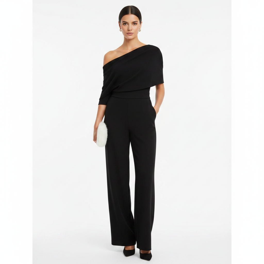 Emma | Women's Jumpsuit With Asymmetric Neckline And Wide Leg Fit | Elegant