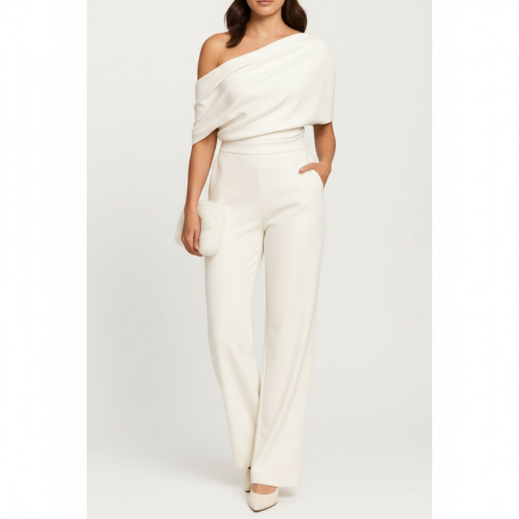 Emma | Women's Jumpsuit With Asymmetric Neckline And Wide Leg Fit | Elegant
