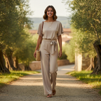 Emma | Women's Jumpsuit With Short Sleeves And Waist Tie Detail | Minimalist