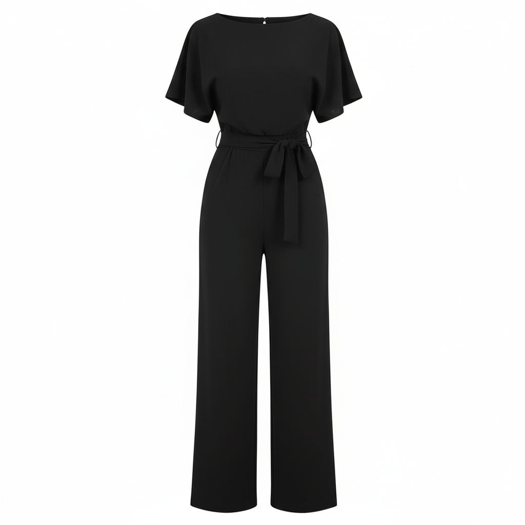 Emma | Women's Jumpsuit With Short Sleeves And Waist Tie Detail | Minimalist