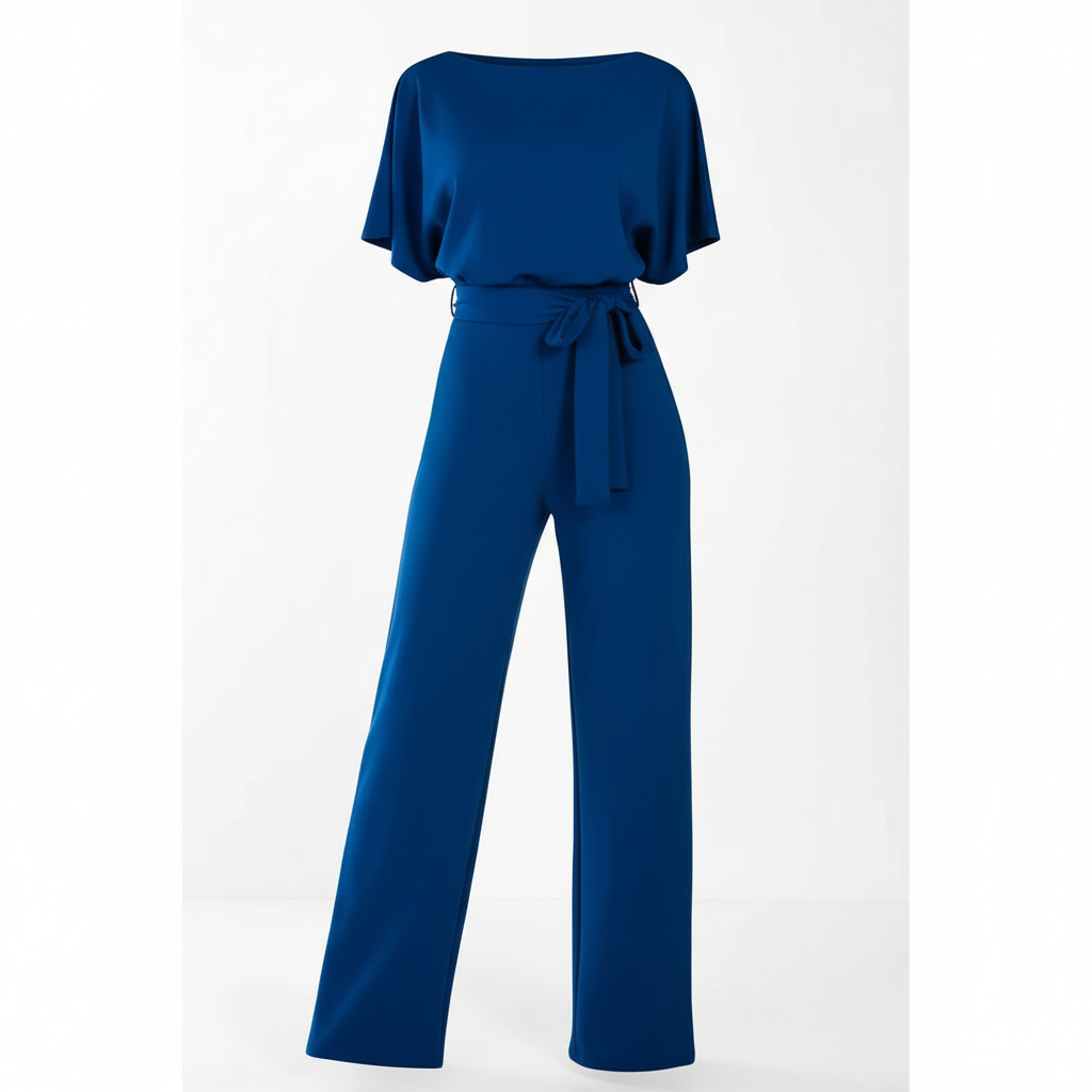 Emma | Women's Jumpsuit With Short Sleeves And Waist Tie Detail | Minimalist